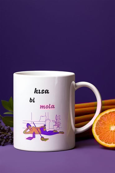 Temizliğe Kısa Bi Mola Baskılı Eğlenceli Hediyelik Beyaz Kupa Bardak