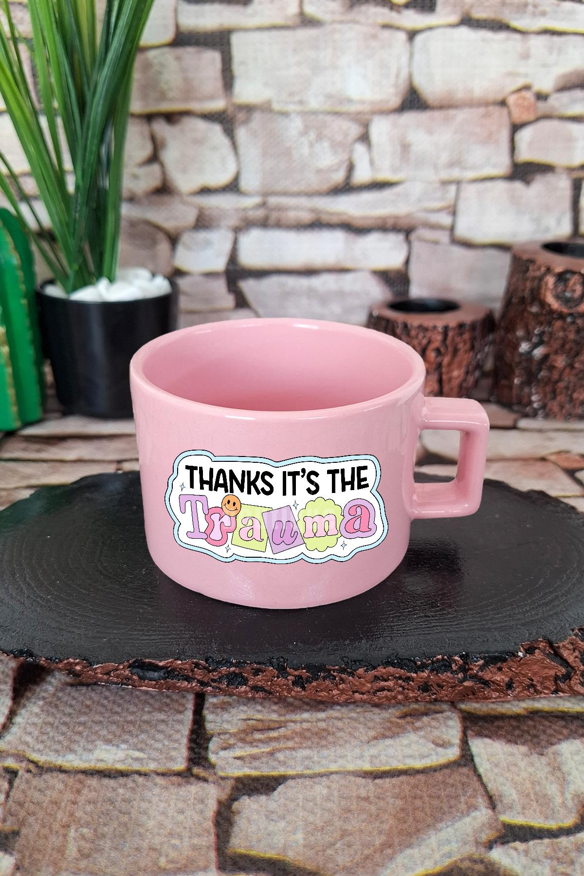 Thanks, it's the trauma Komik Kare Kulplu Fincan Mavi Kupa Bardak