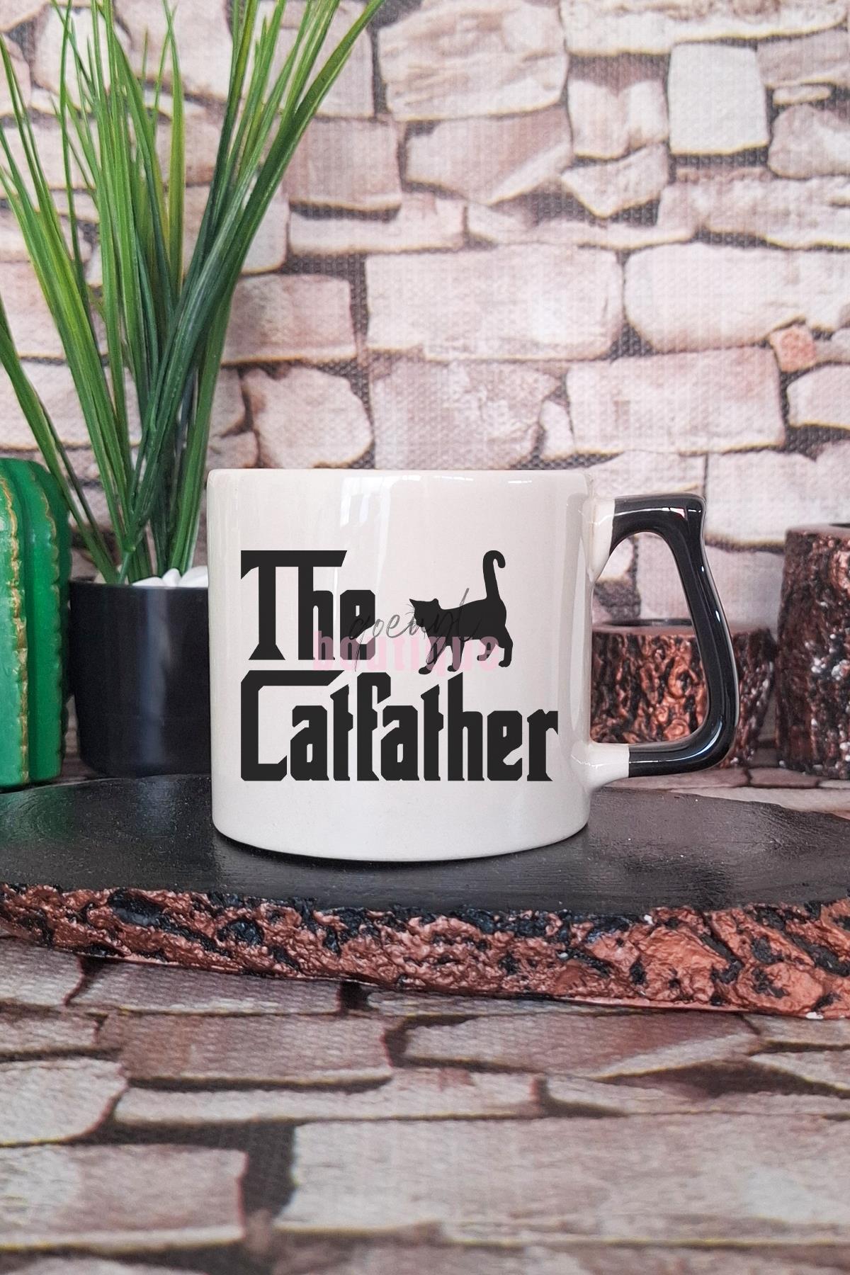 The Catfather Baskılı Komik Kedi Babası Godfather Teması Hediyelik Kulplu Kupa Bardak