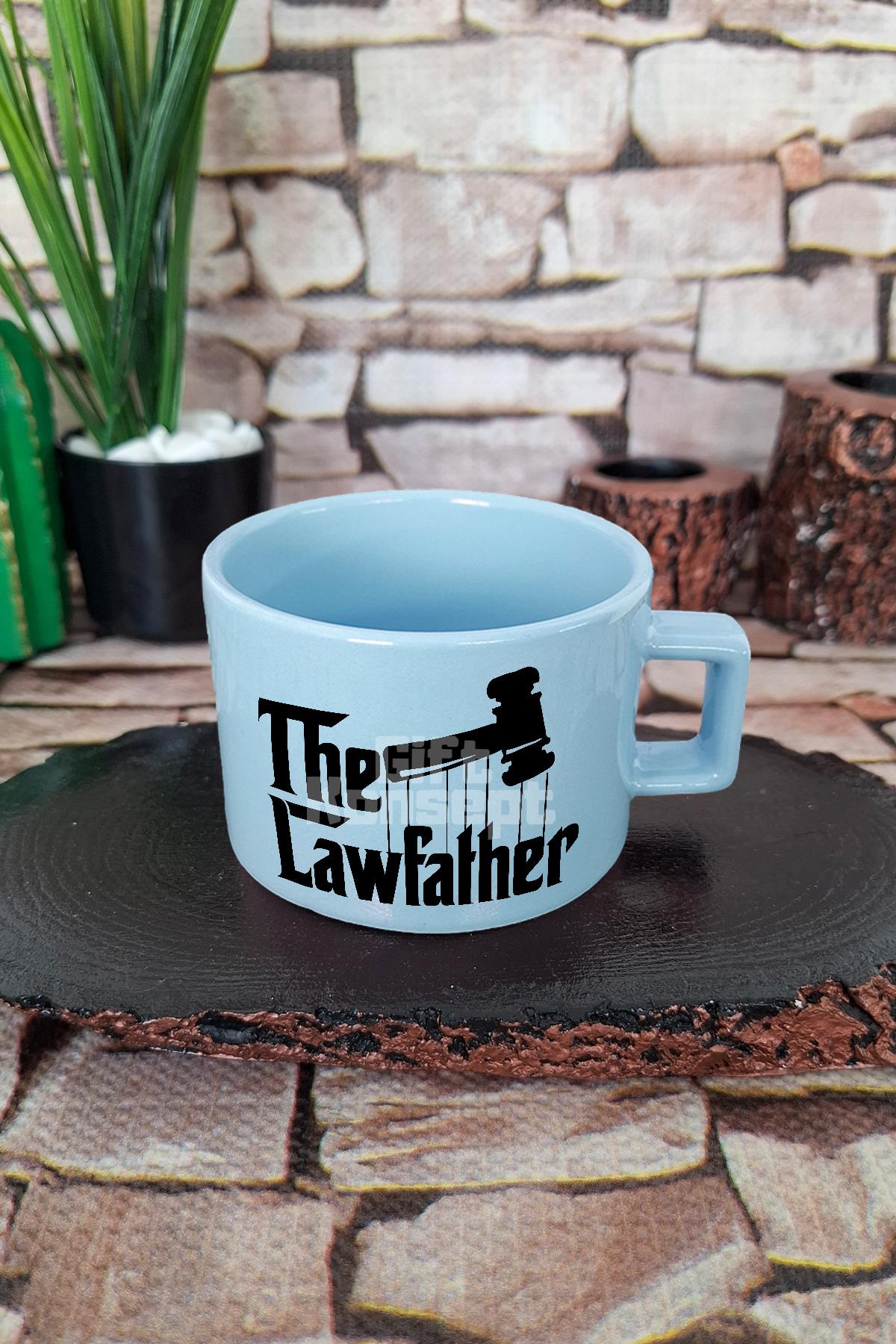 The Lawfather Baskılı Komik Avukat Godfather Esprisi Kare Kulplu Fincan Mavi Kupa Bardak