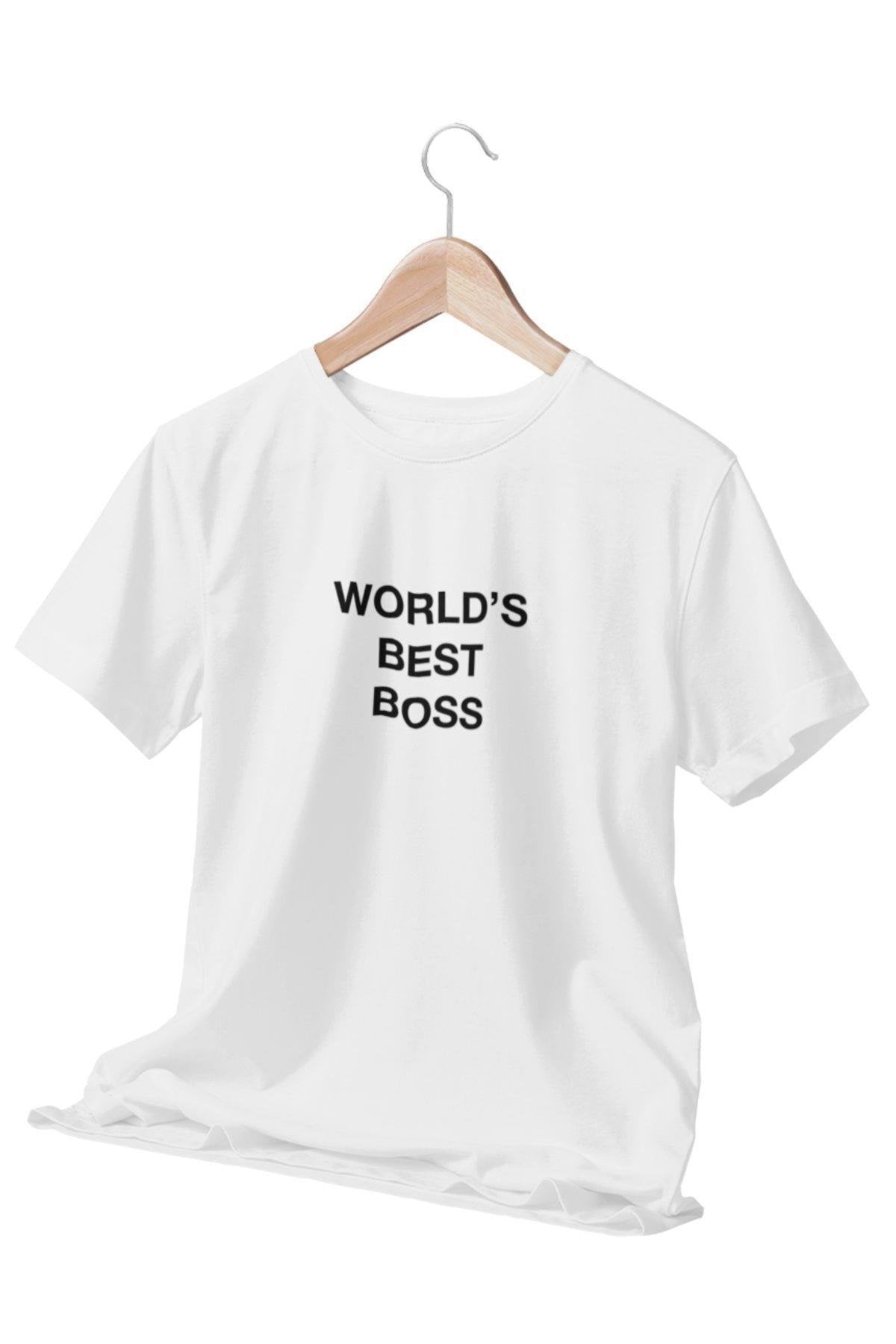 The Office Worlds Best Boss Mıchael Scott Baskılı Eğlenceli Hediyelik Beyaz Unisex T-Shirt