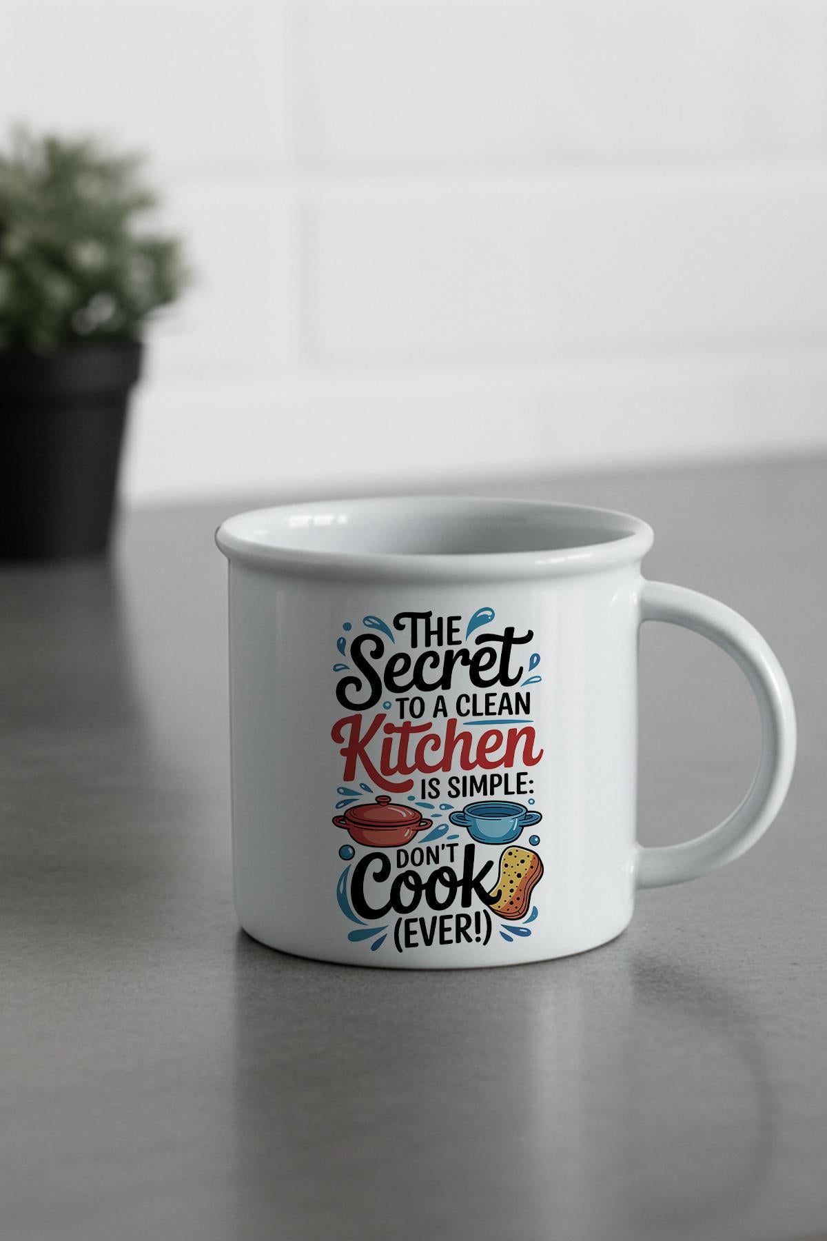 The Secret To A Clean Kitchen Baskılı Enamel Görünümlü Seramik Vintage Kupa Bardak