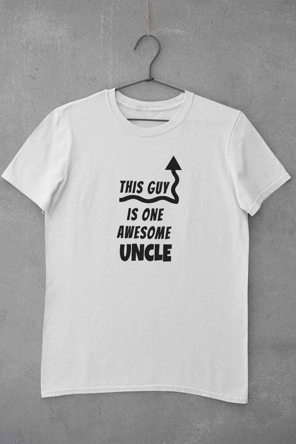 This Guy Is One Awesome Uncle Baskılı Amca Dayı Hediye %100 Pamuk Beyaz Tişört