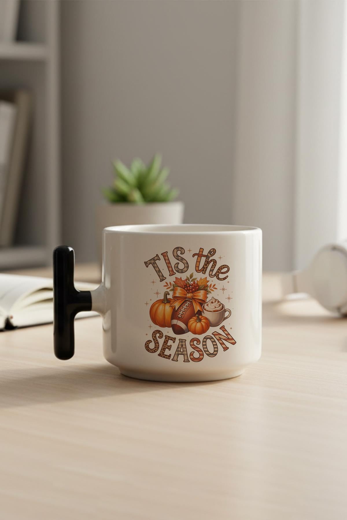 Tis The Season Baskılı Hediyelik T Kulplu Latte Fincanı Kupa Bardak