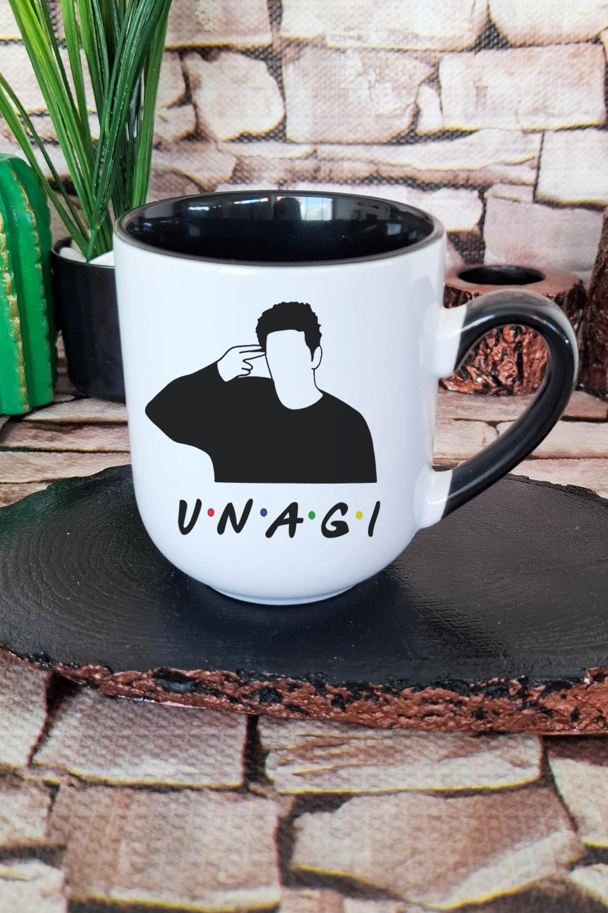 Unagi Ross Friends Baskılı İçi ve Kulpu Siyah Renkli Premium Kupa Bardak