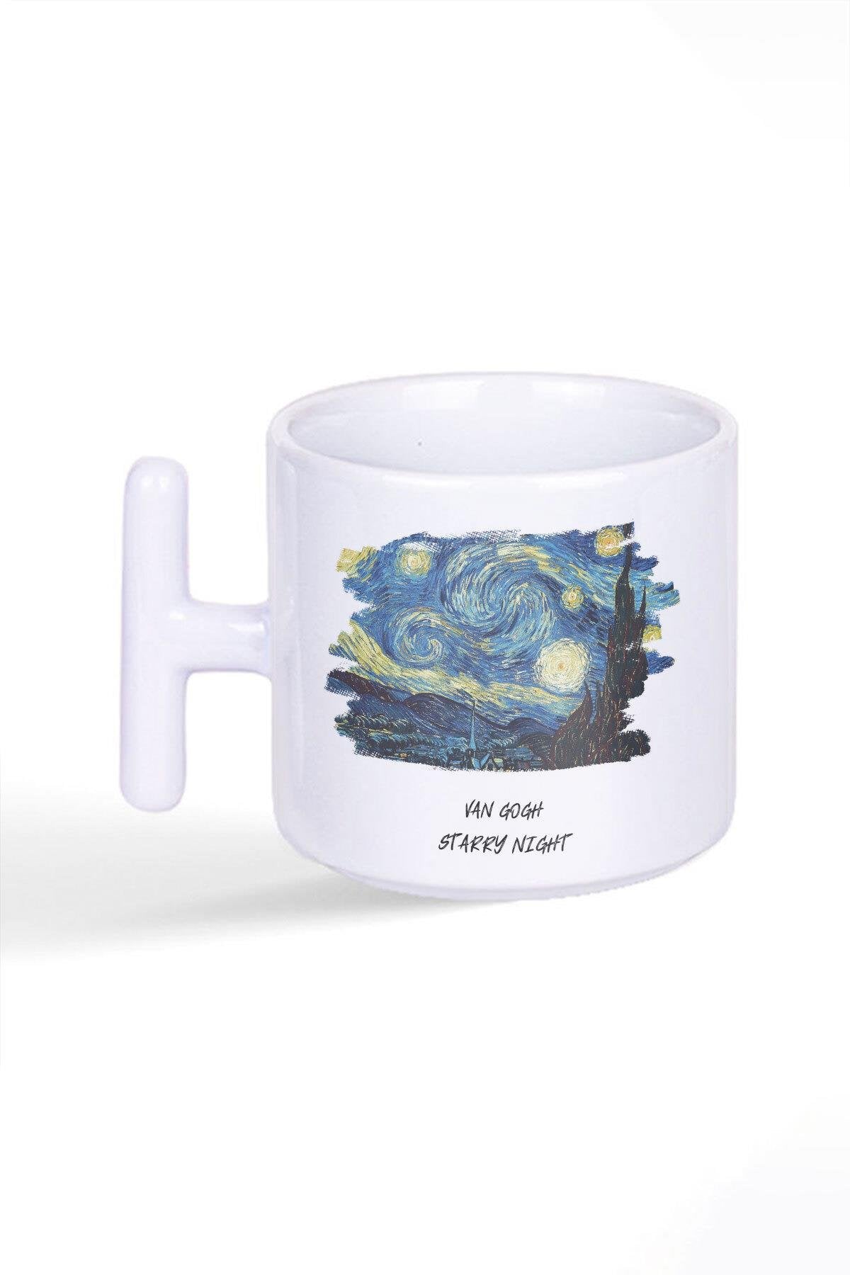 Van Gogh Temalı Starry Night Over The Rhone Baskılı Latte Fincanı T Kulplu Kupa Bardak