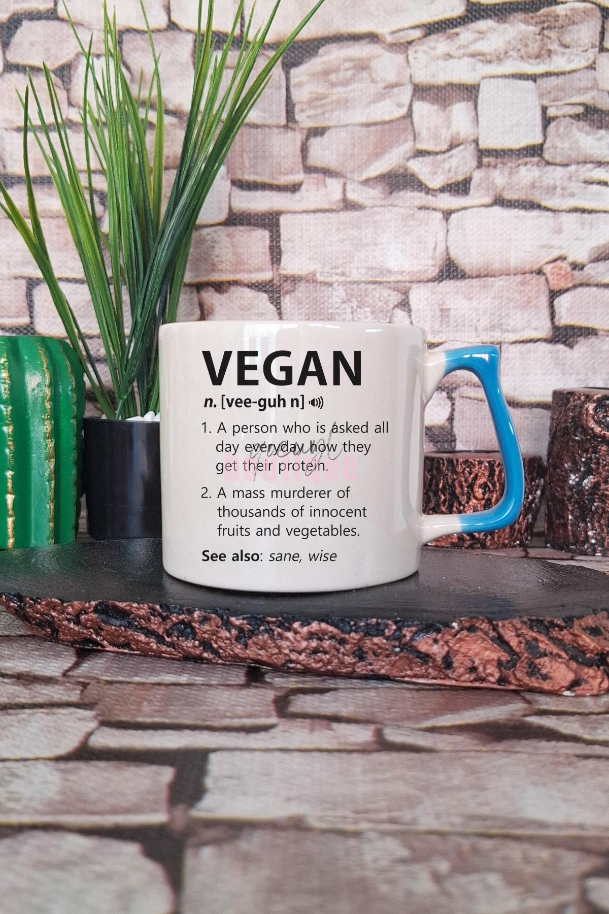 Vegan Noun Baskılı Hediyelik Kulplu Kupa Bardak