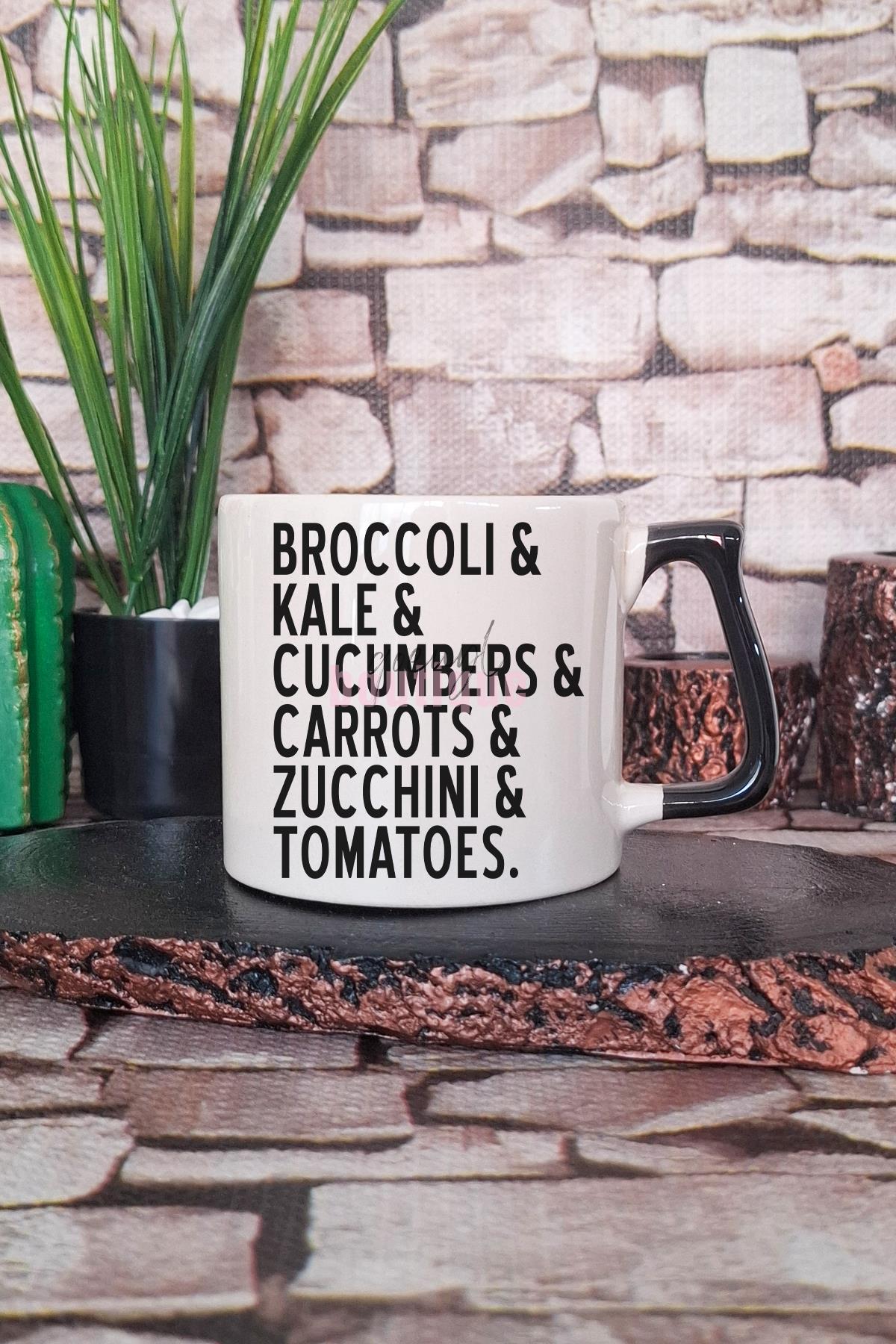 Vegan Sebzeler Baskılı Hediyelik Kulplu Kupa Bardak