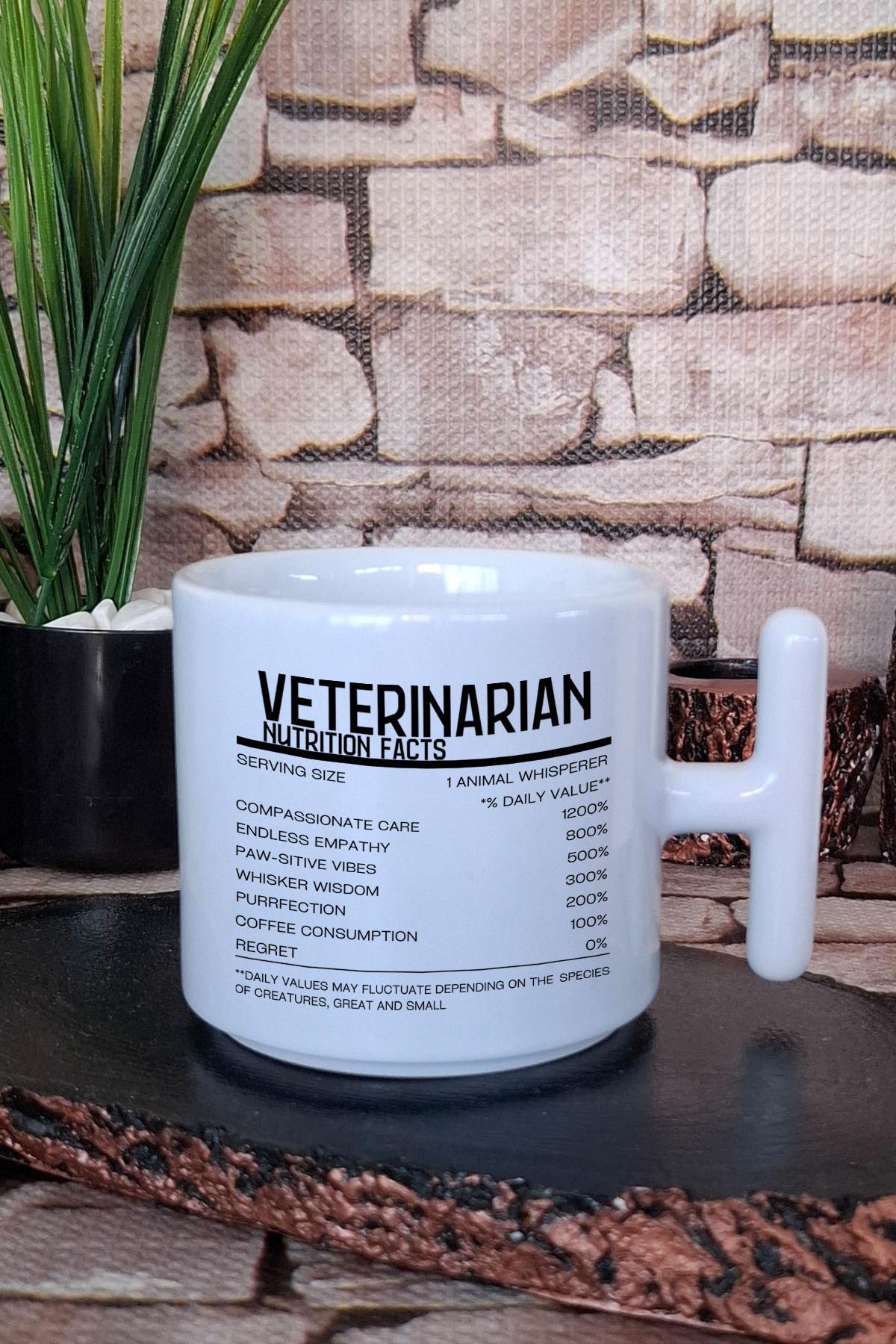 Veteriner Veterınarıan Nutrition Facts Baskılı Eğlenceli Hediye T Kulplu Latte Fincanı Kupa Bardak