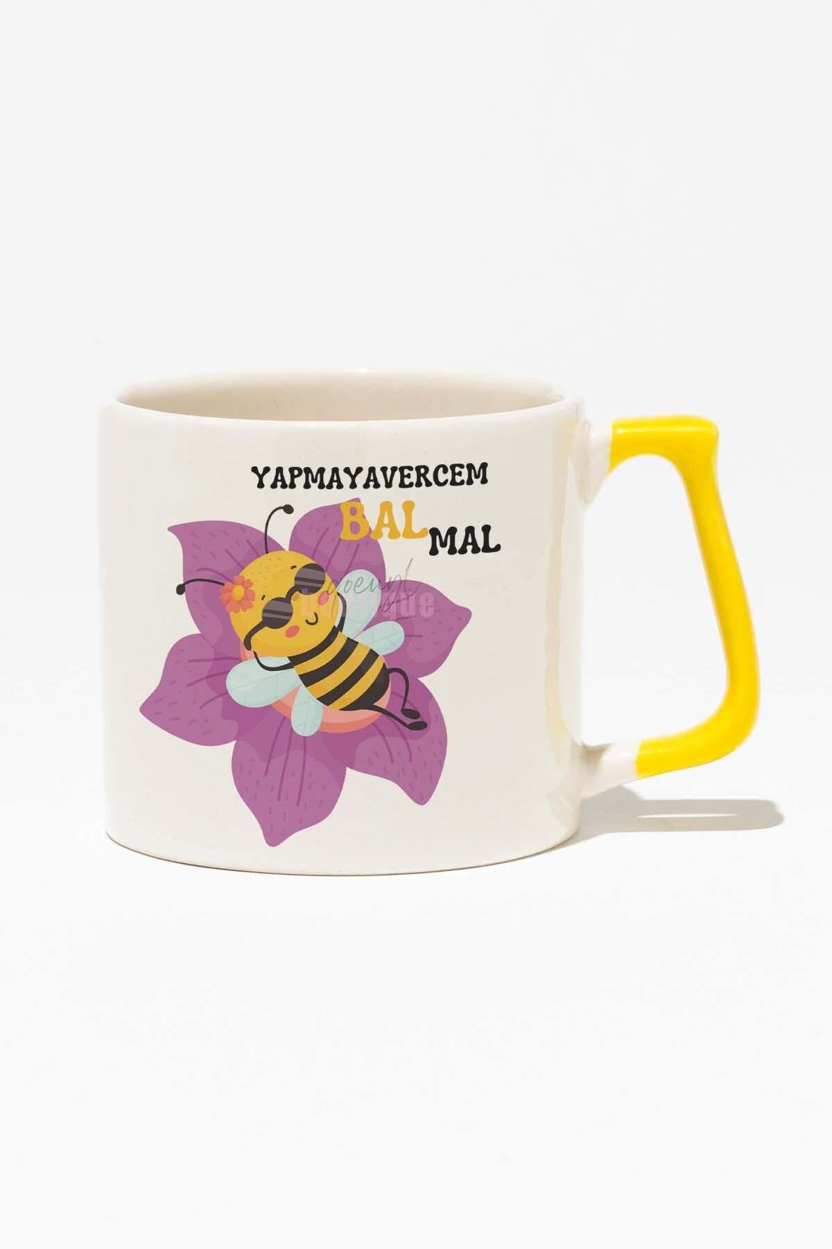 Yapmayaverecem Bal Mal-Havalı Arı Eğlenceli Komik Hediyelik Baskılı Sarı Kulplu Modern Seramik Kupa