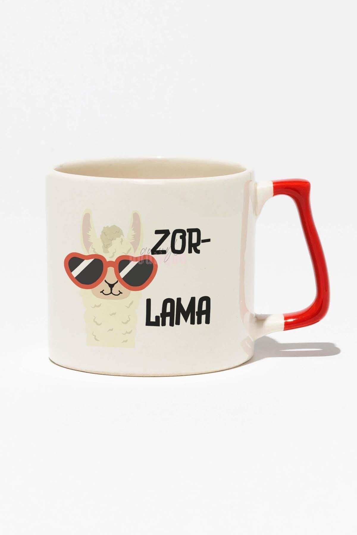 Zorlama-Lama Eğlenceli Komik Hediyelik Beyaz Baskılı Kırmızı Kulplu Modern Seramik Kupa