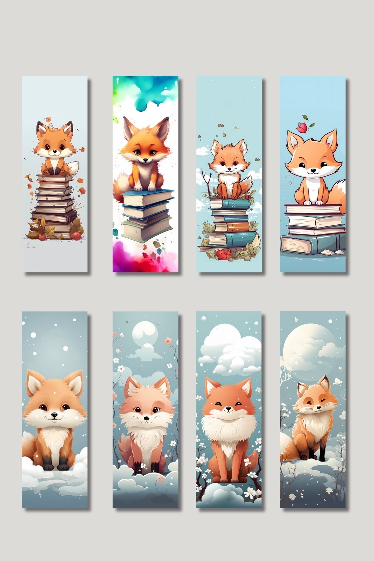 Sevimli Tilki Tasarım Hediyelik 8'li Kitap Ayracı Seti