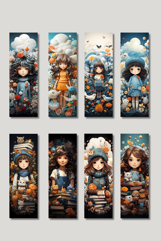 Sevimli Kız Tasarım Hediyelik 8'li Kitap Ayracı Seti