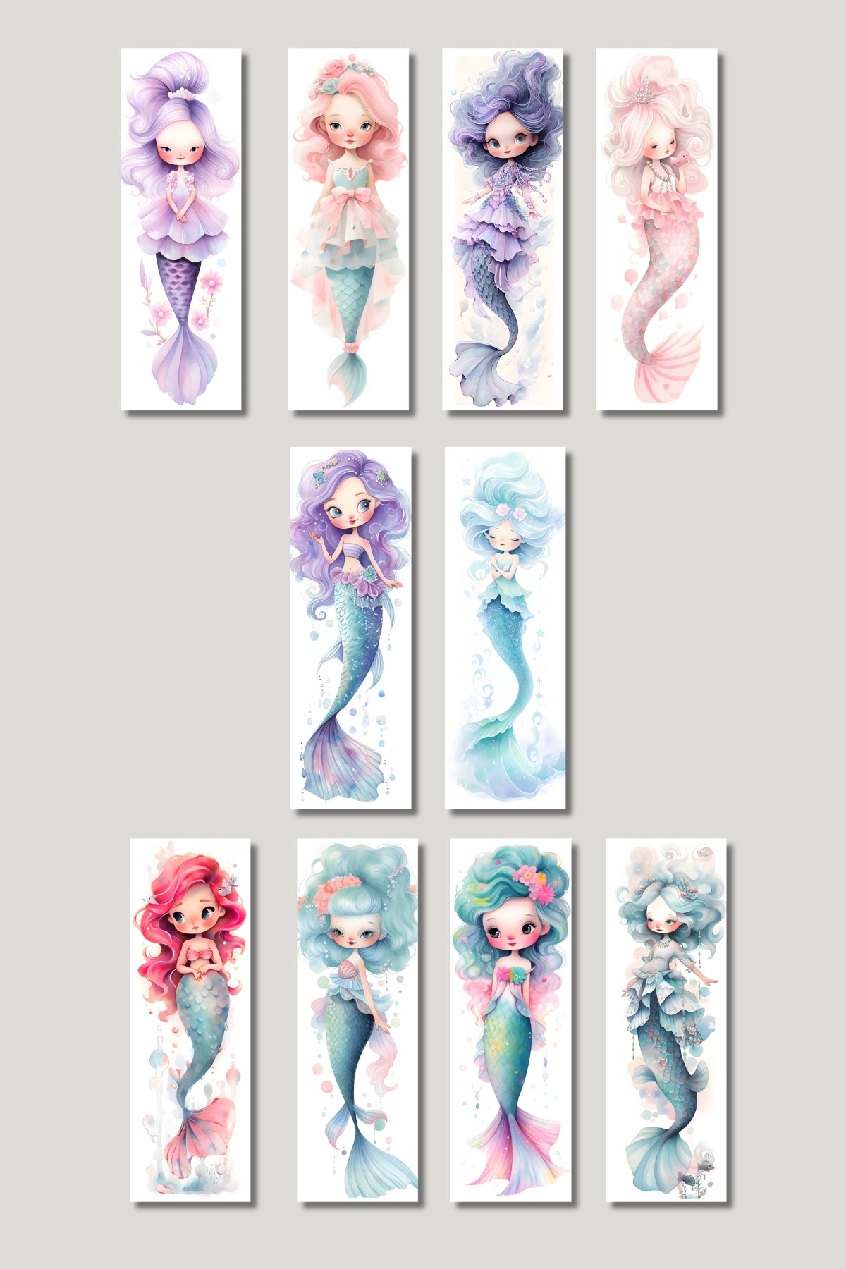 Renkli Deniz Kızı Tasarım Hediyelik 10'lu Kitap Ayracı Seti