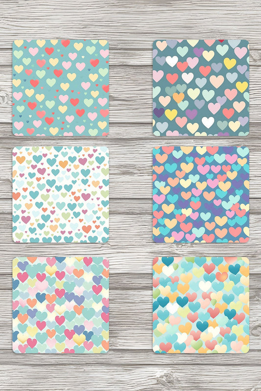 Pastel Kalpler No:1 Baskılı 6'lı Set Dekoratif Ahşap Kare Bardak Altlığı