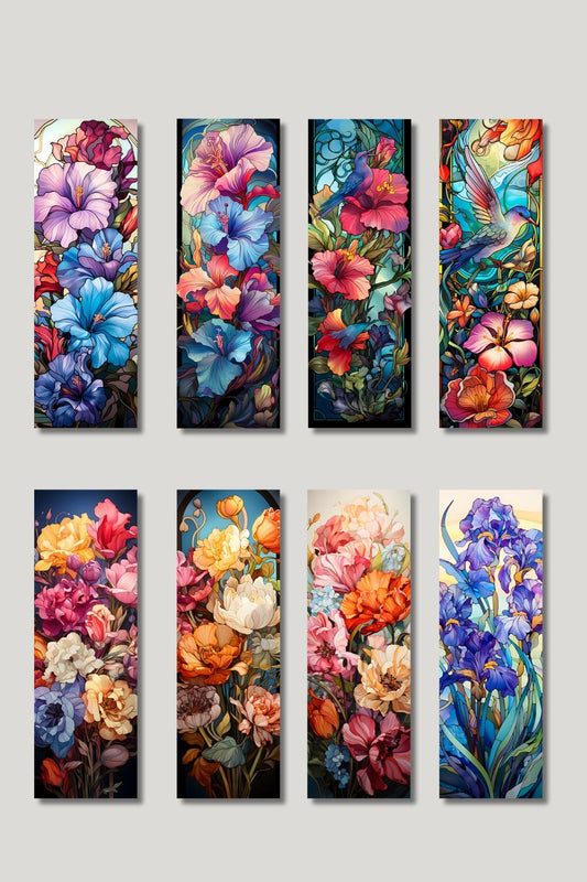 Renkli Çiçekler Tasarım Hediyelik 8'li Kitap Ayracı Seti