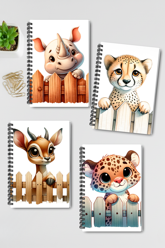 Sevimli Hayvanlar No:5 Tasarım Tel Spiralli 4'lü Hatıra Günlük Ajanda Anı Okul Defter Seti