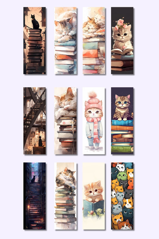 Sevimli Kedi Tasarım Hediyelik 12'li Kitap Ayracı Seti