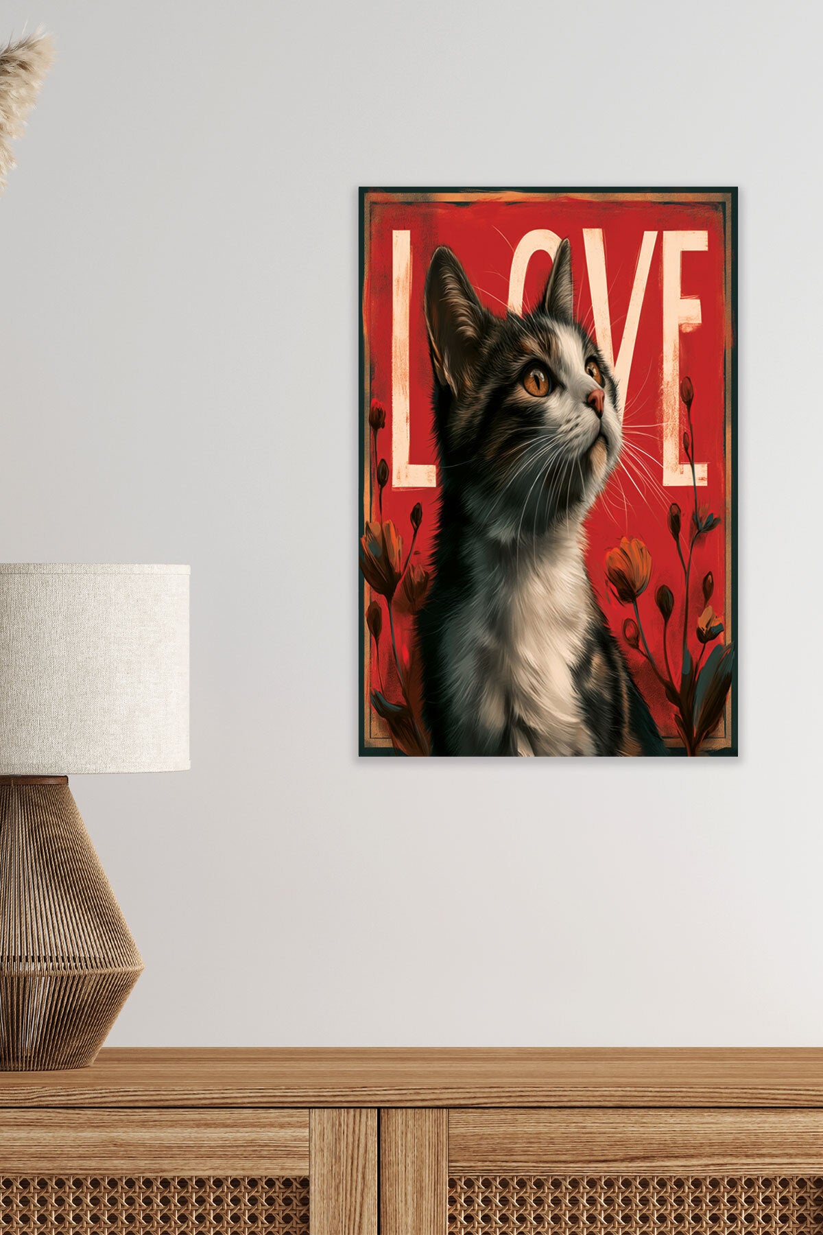 Sevimli Kediler Love No 4 görselli 18x27 cm MDF ahşap duvar tablosu