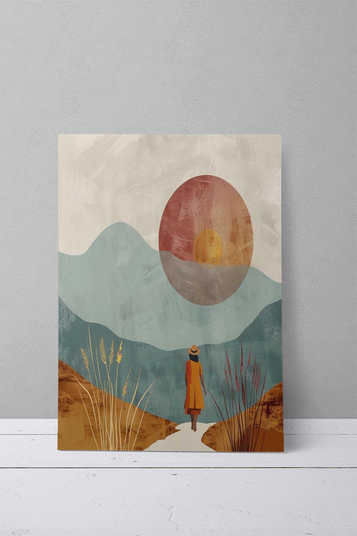 Bohem Doğa temalı No 6 görselli 18x27 cm MDF ahşap duvar tablosu