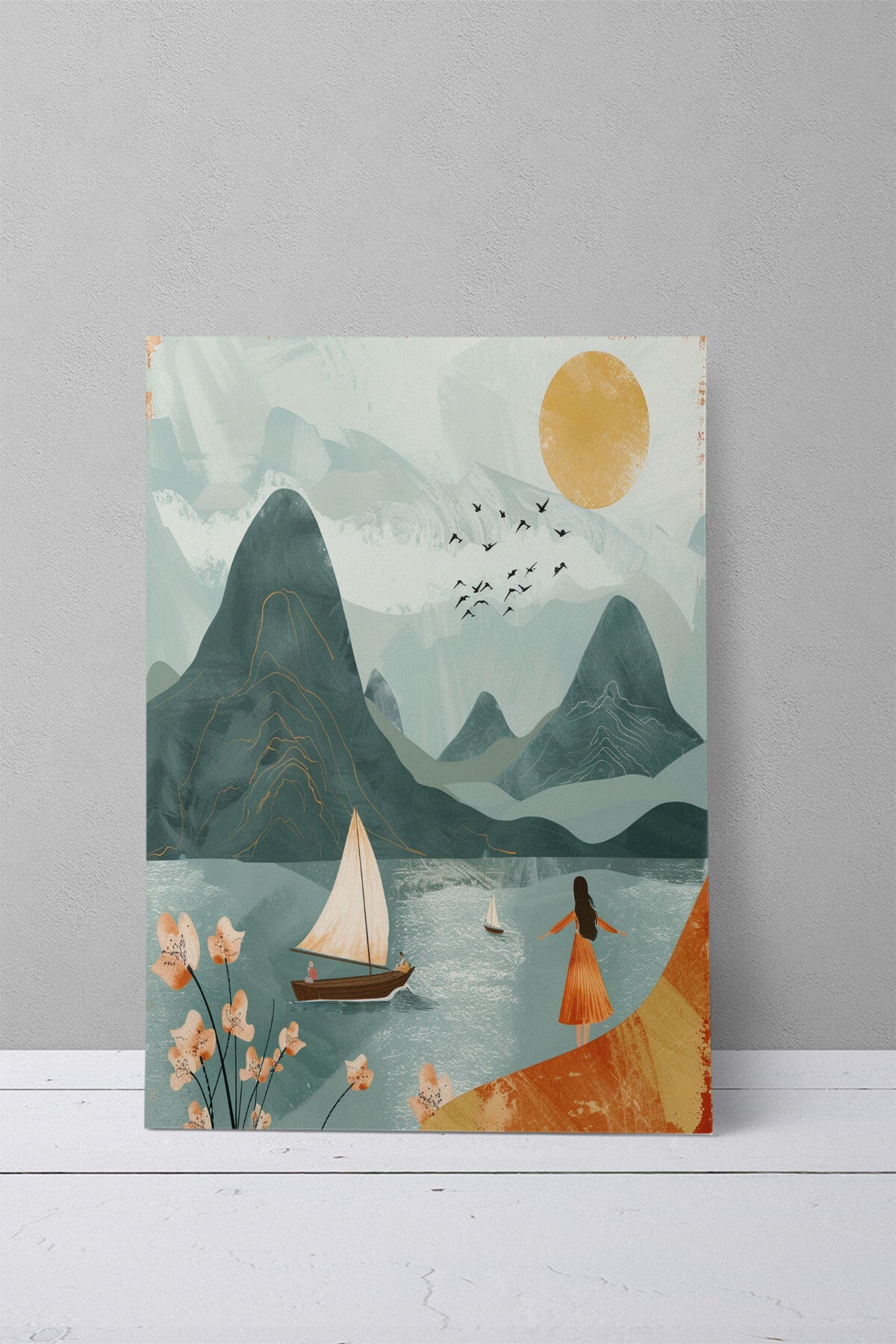 Bohem Doğa temalı No 14 görselli 18x27 cm MDF ahşap duvar tablosu