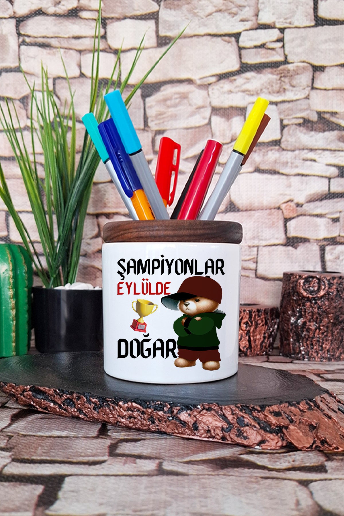 Şampiyonlar Eylülde Doğar Baskılı Doğum Günü Hediyelik tasarımlı seramik kalemlik
