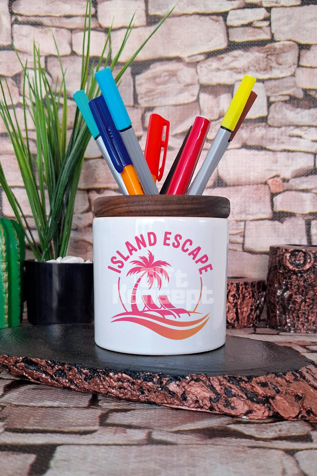 Island Escape tasarımlı seramik kalemlik