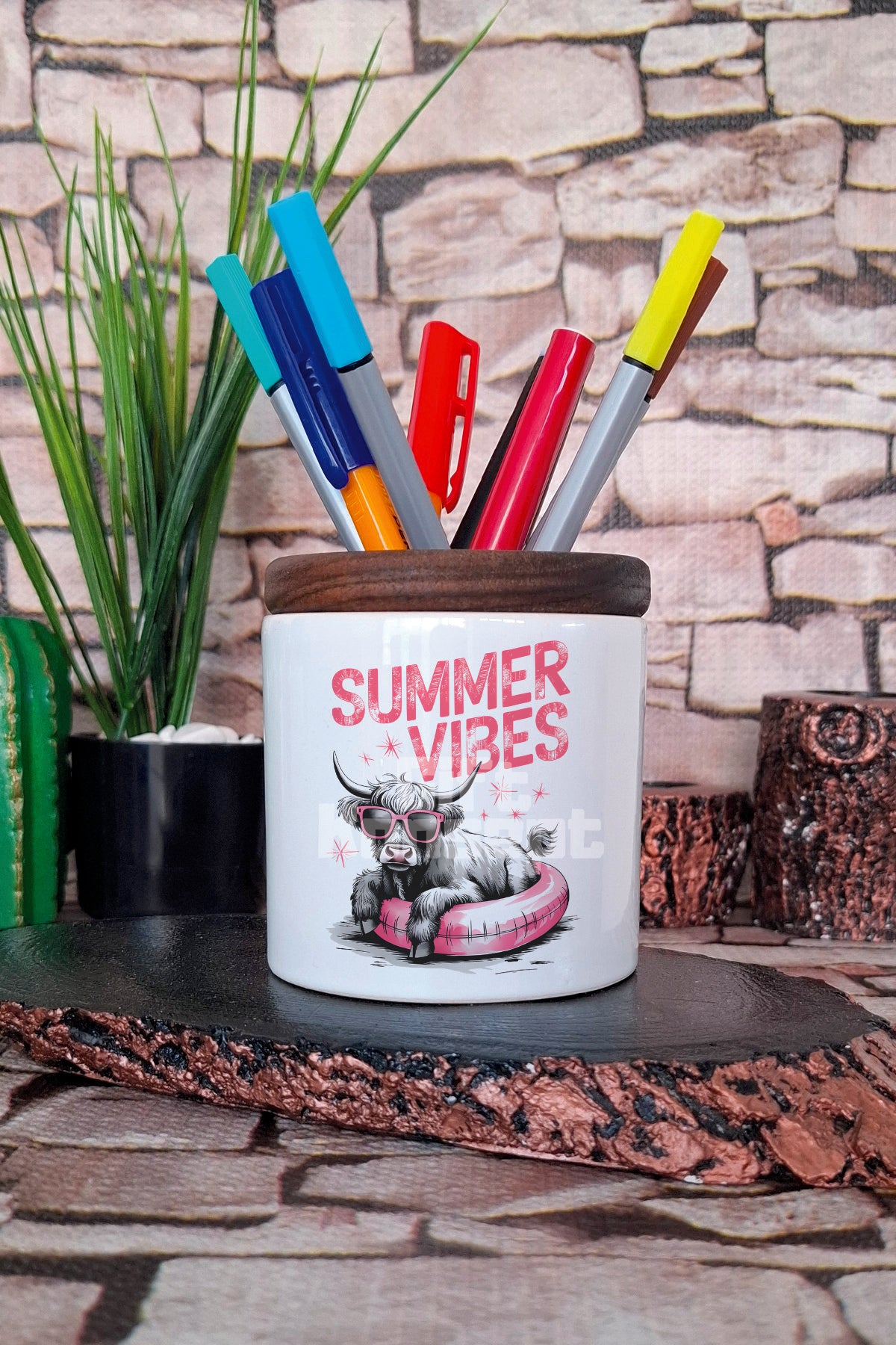 Summer Vibes Cow tasarımlı seramik kalemlik