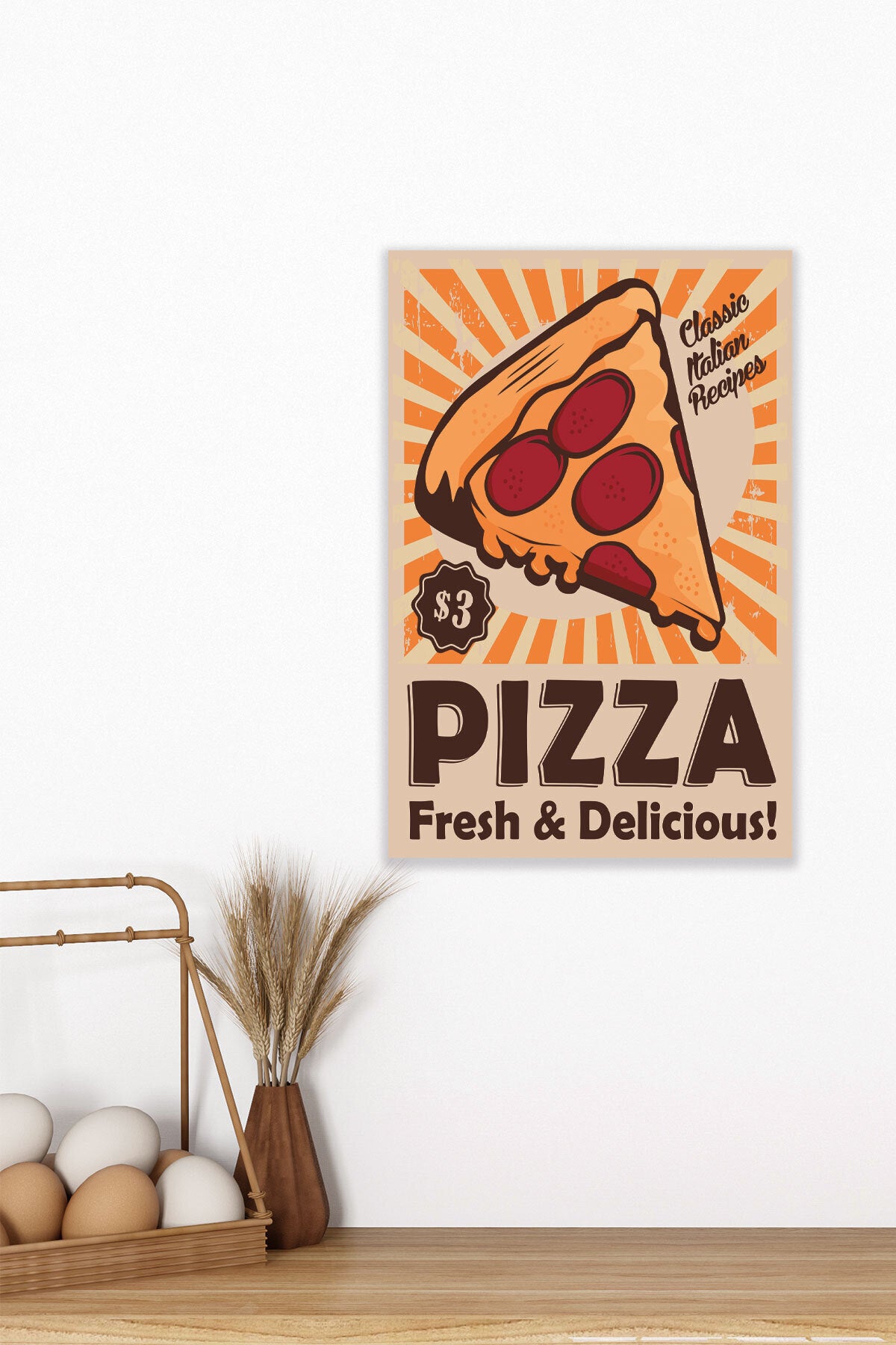 Retro Pizza Mutfak Dekorasyon No 4 görselli 18x27 cm MDF ahşap duvar tablosu
