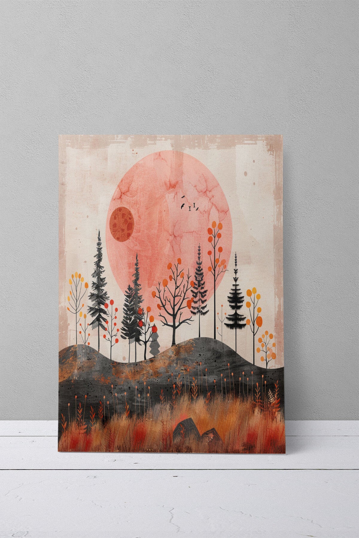 Bohem Doğa temalı No 16 görselli 18x27 cm MDF ahşap duvar tablosu