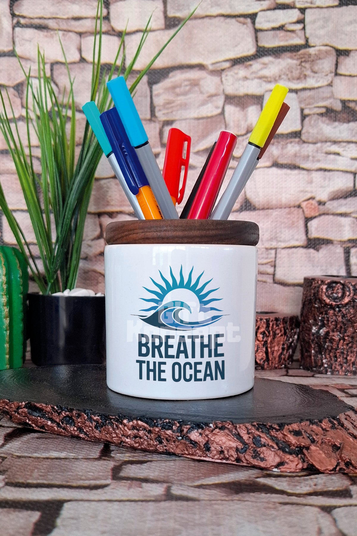 Breathe The Ocean tasarımlı seramik kalemlik