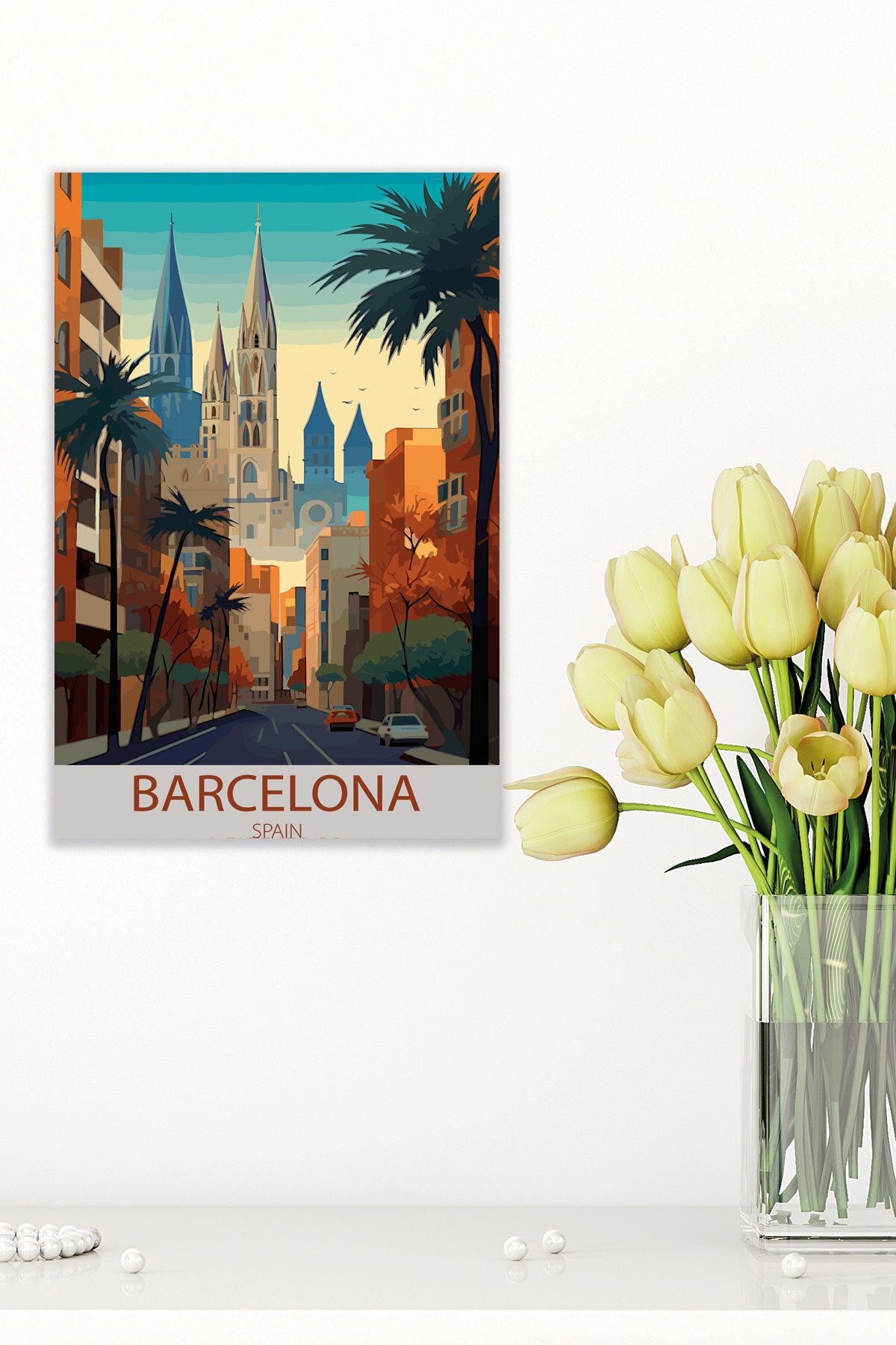 Barcelona görselli 18x27 cm MDF ahşap duvar tablosu
