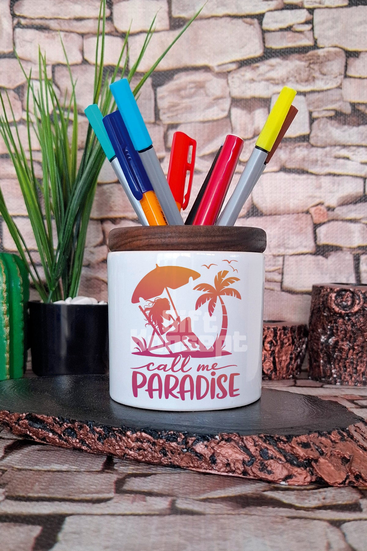 Call Me Paradise tasarımlı seramik kalemlik