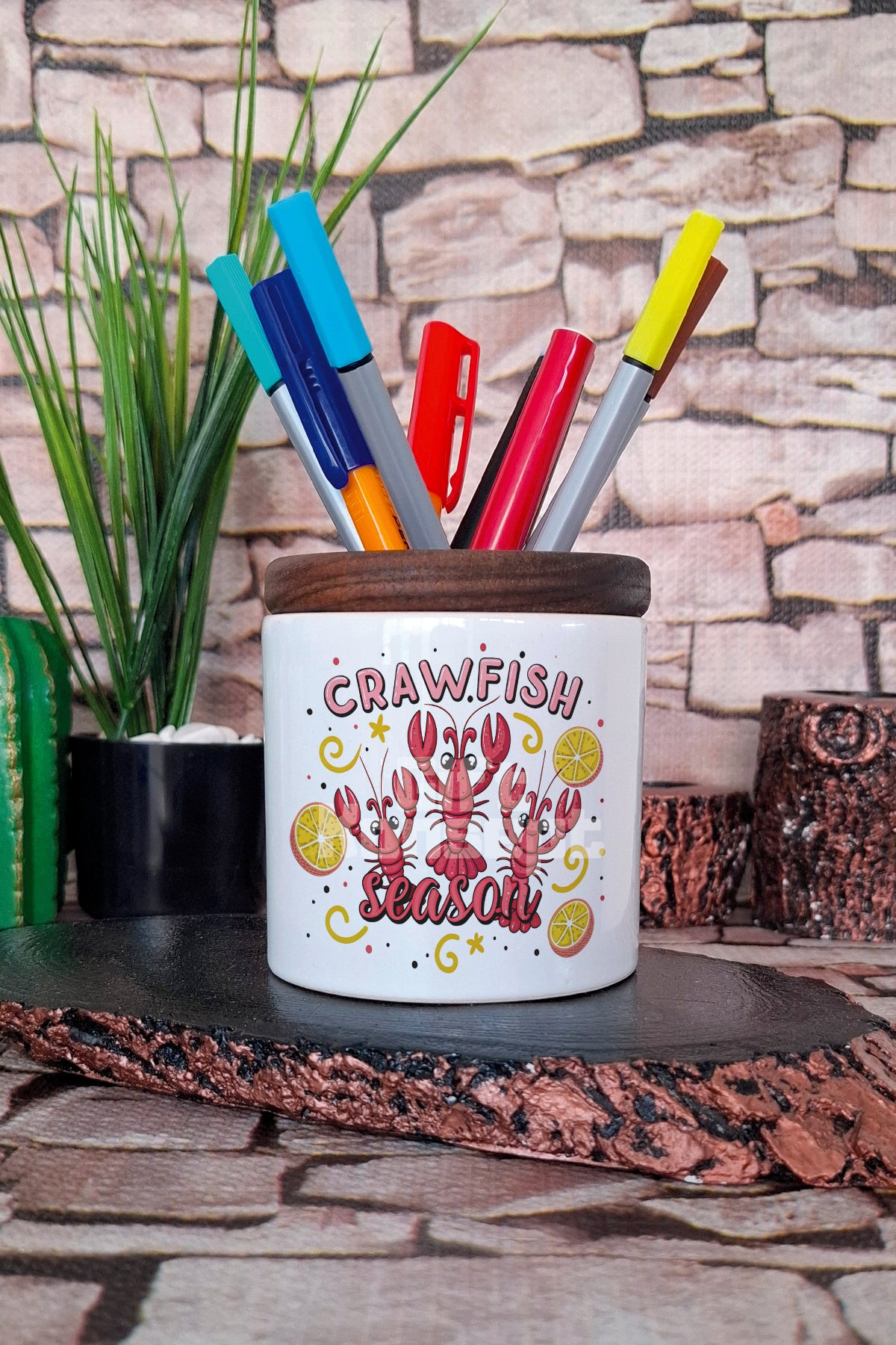 Crawfish Season Preppy tasarımlı seramik kalemlik