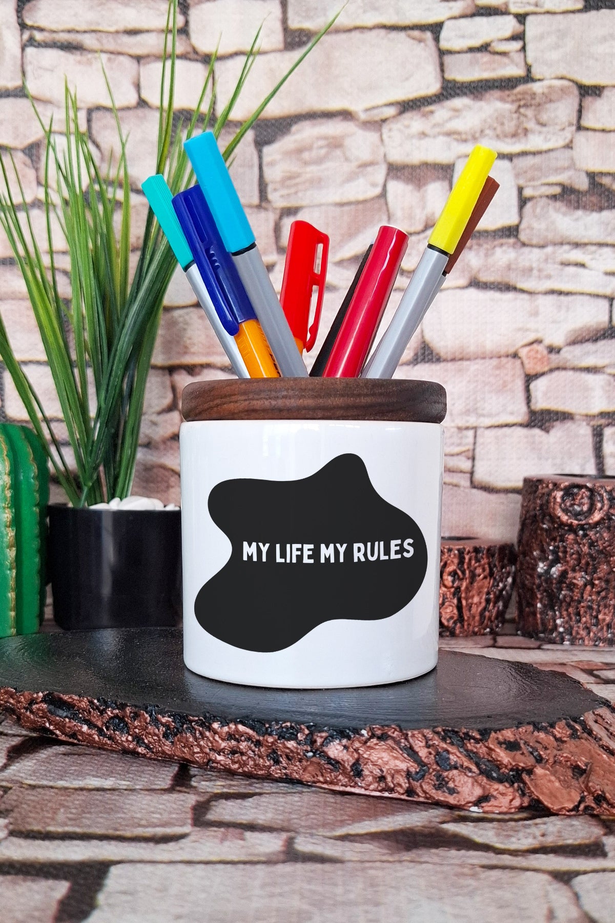 MY LIFE MY RULES tasarımlı seramik kalemlik