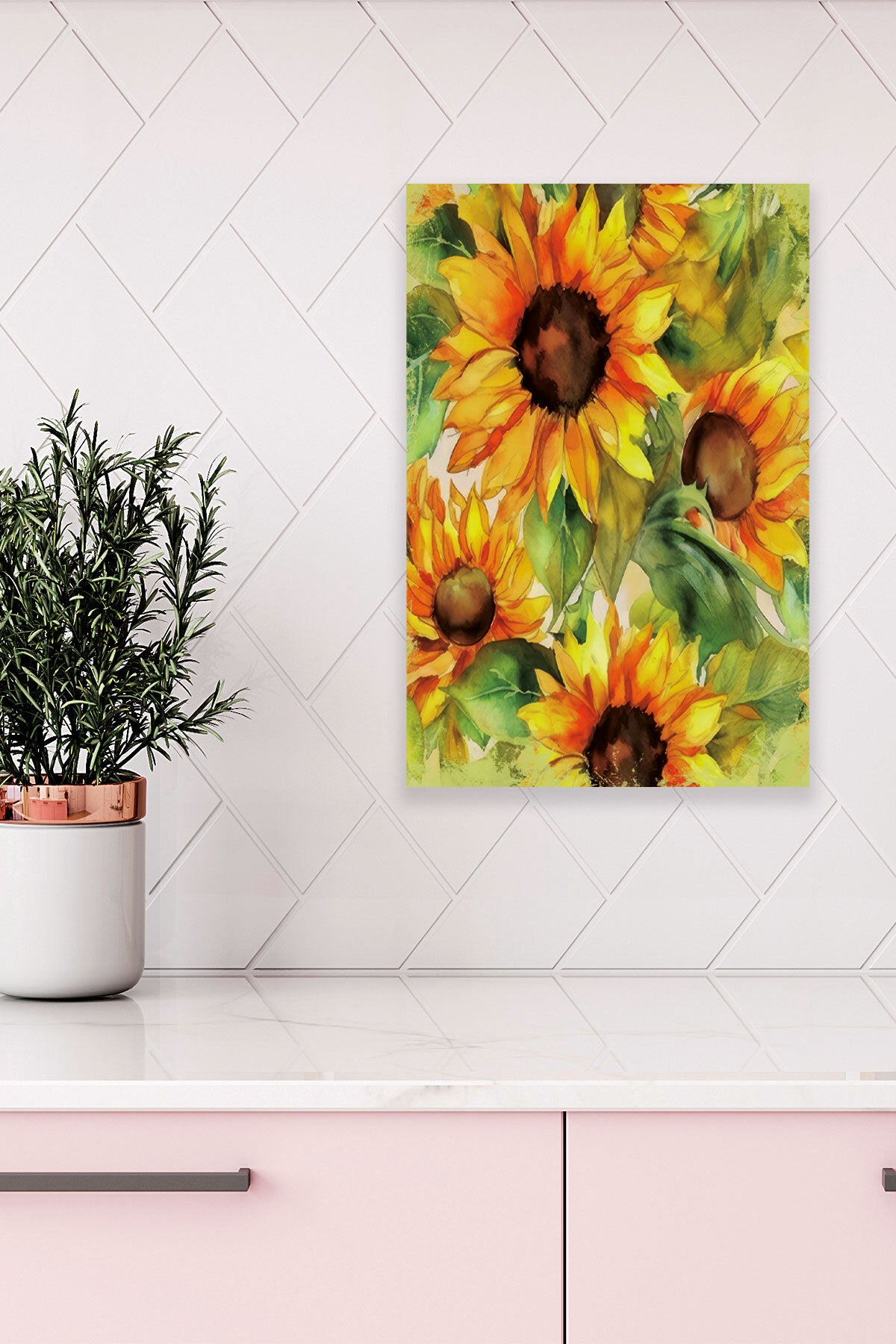 Ayçiçekleri temalı No 3 görselli 18x27 cm MDF ahşap duvar tablosu