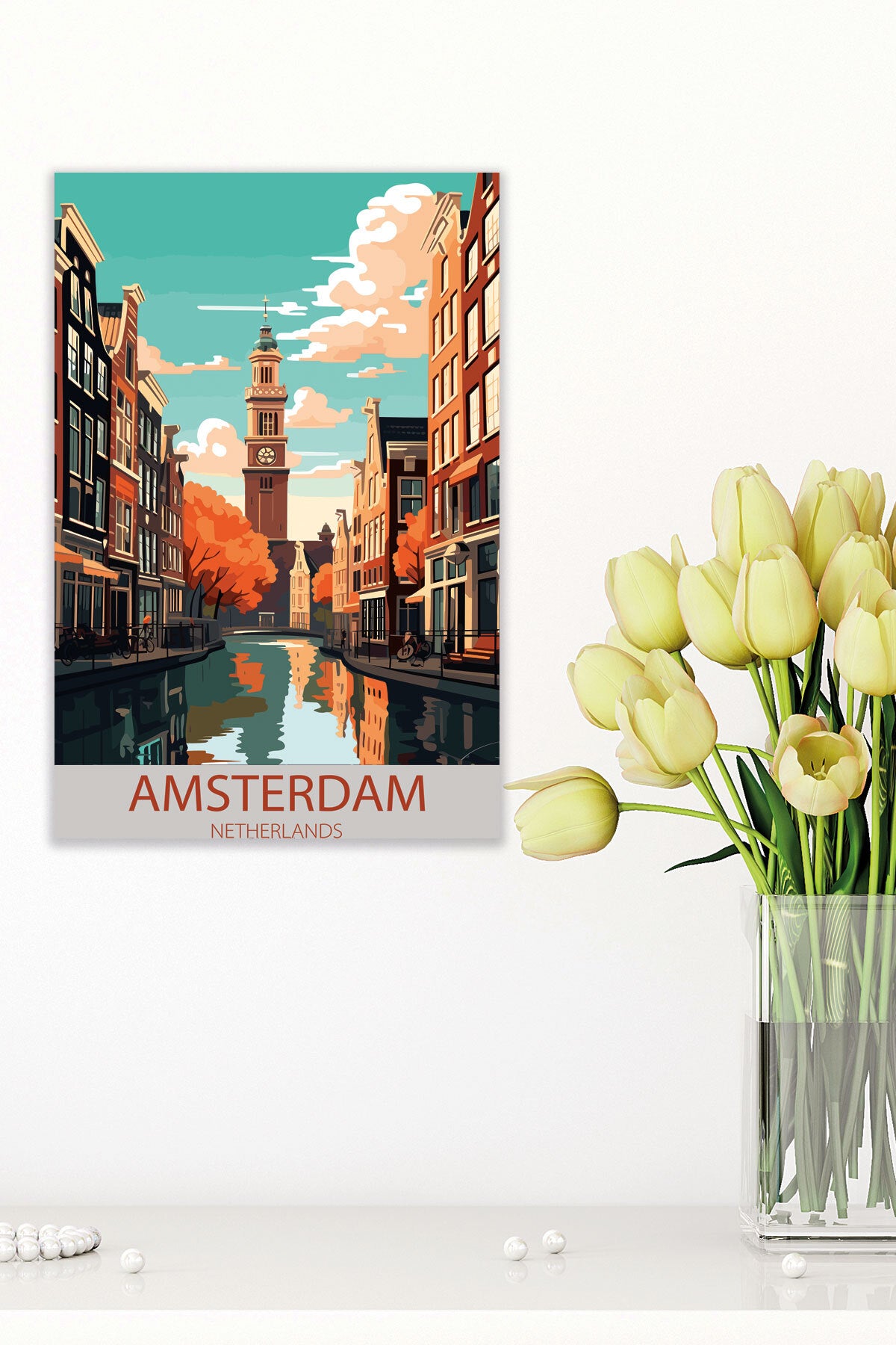 Amsterdam görselli 18x27 cm MDF ahşap duvar tablosu