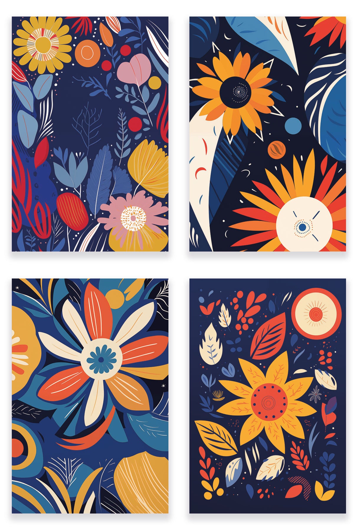 Çiçek Botanik temalı No 3 4'lü set, 18x27 cm MDF ahşap duvar tabloları