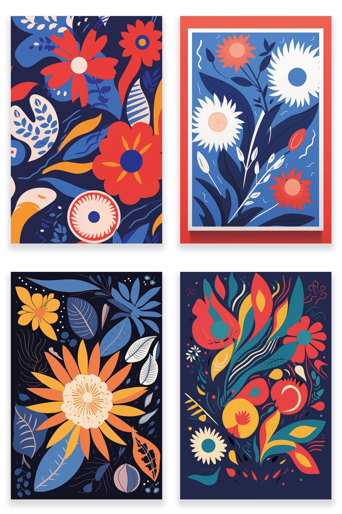 Çiçek Botanik temalı No 1 4'lü set, 18x27 cm MDF ahşap duvar tabloları