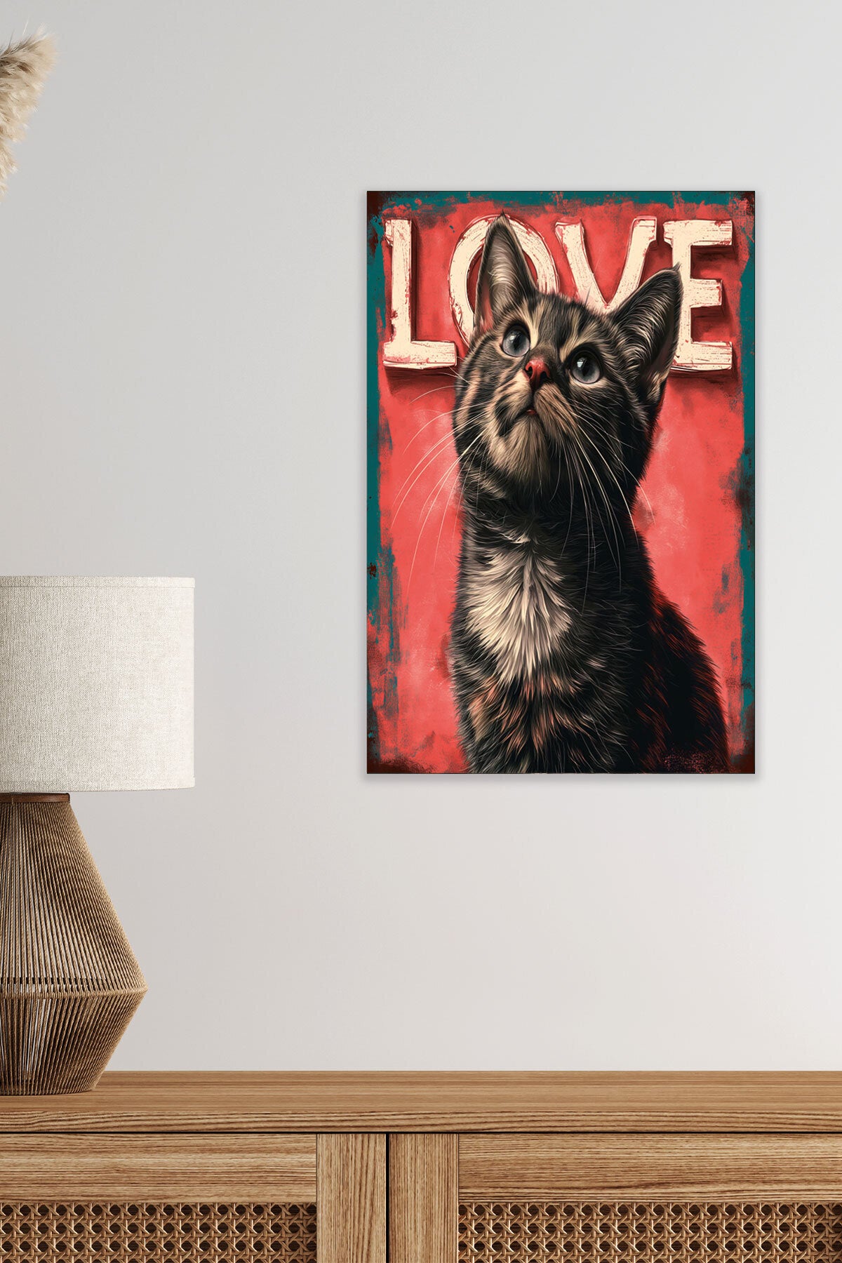 Sevimli Kediler Love No 2 görselli 18x27 cm MDF ahşap duvar tablosu