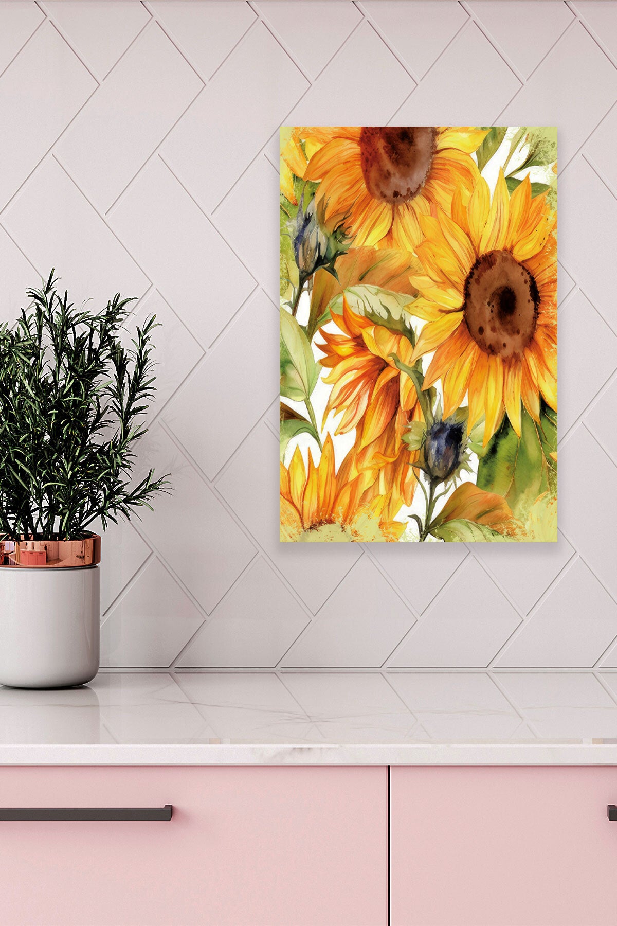 Ayçiçekleri temalı No 5 görselli 18x27 cm MDF ahşap duvar tablosu