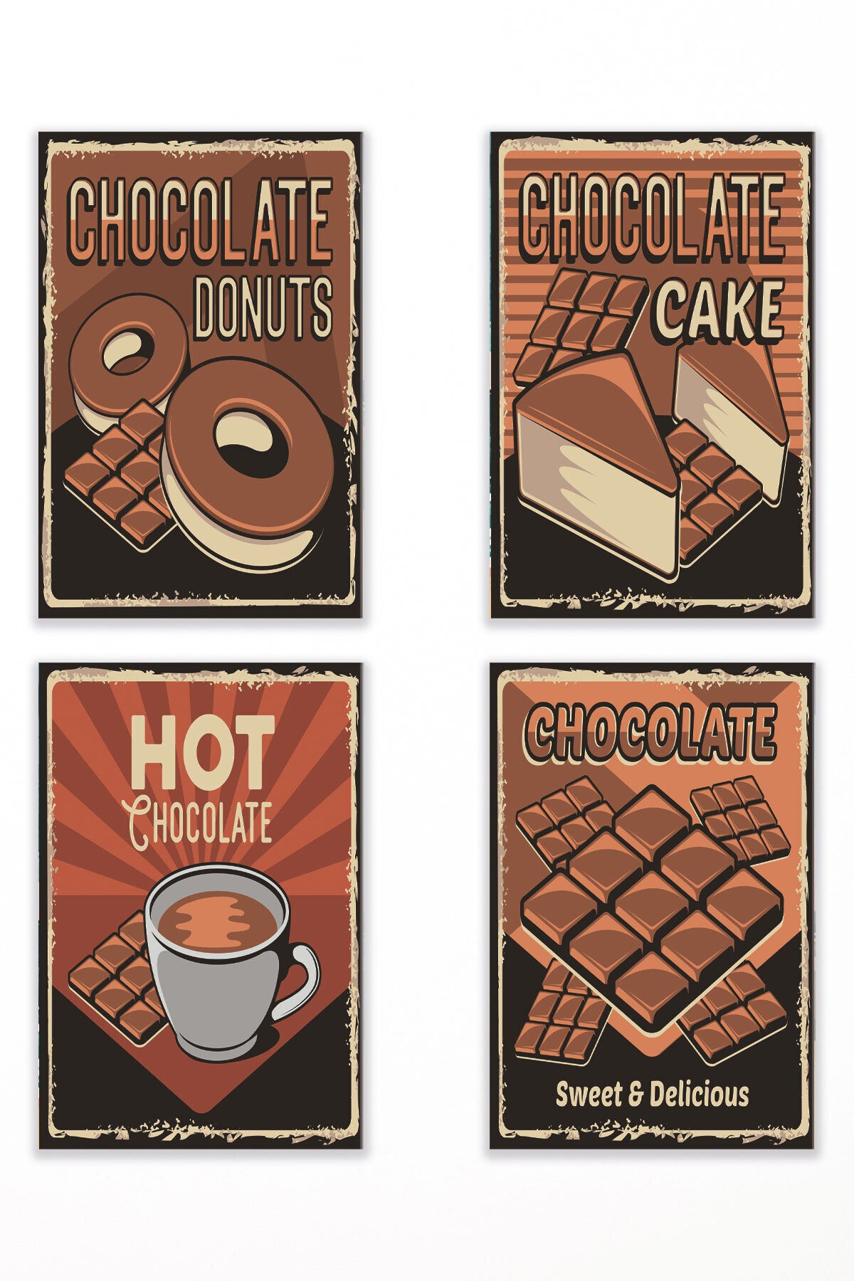 Retro Çikolata temalı Ev Mutfak Dekorasyon Wall Art 4'lü set, 18x27 cm MDF ahşap duvar tabloları