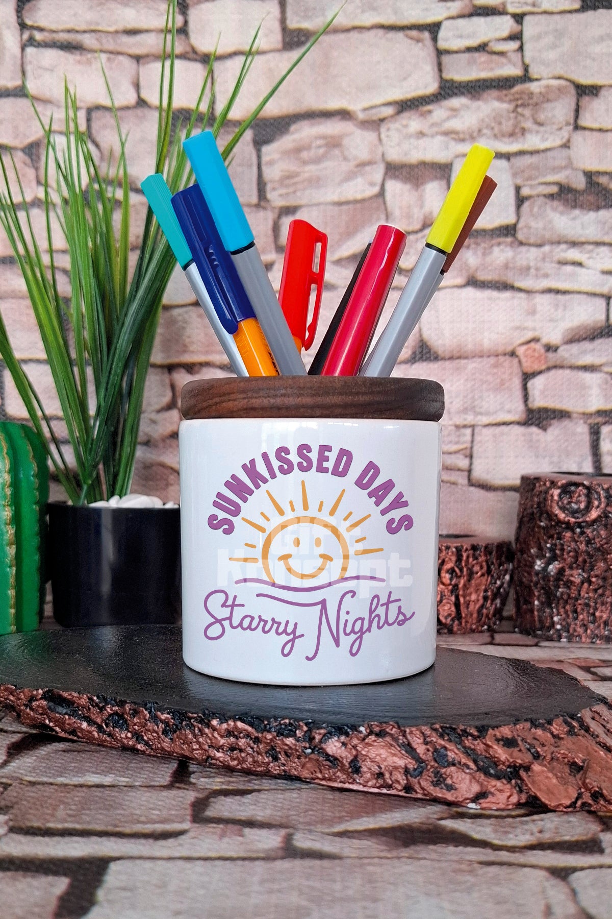 Sunkissed Days Starry Nights tasarımlı seramik kalemlik
