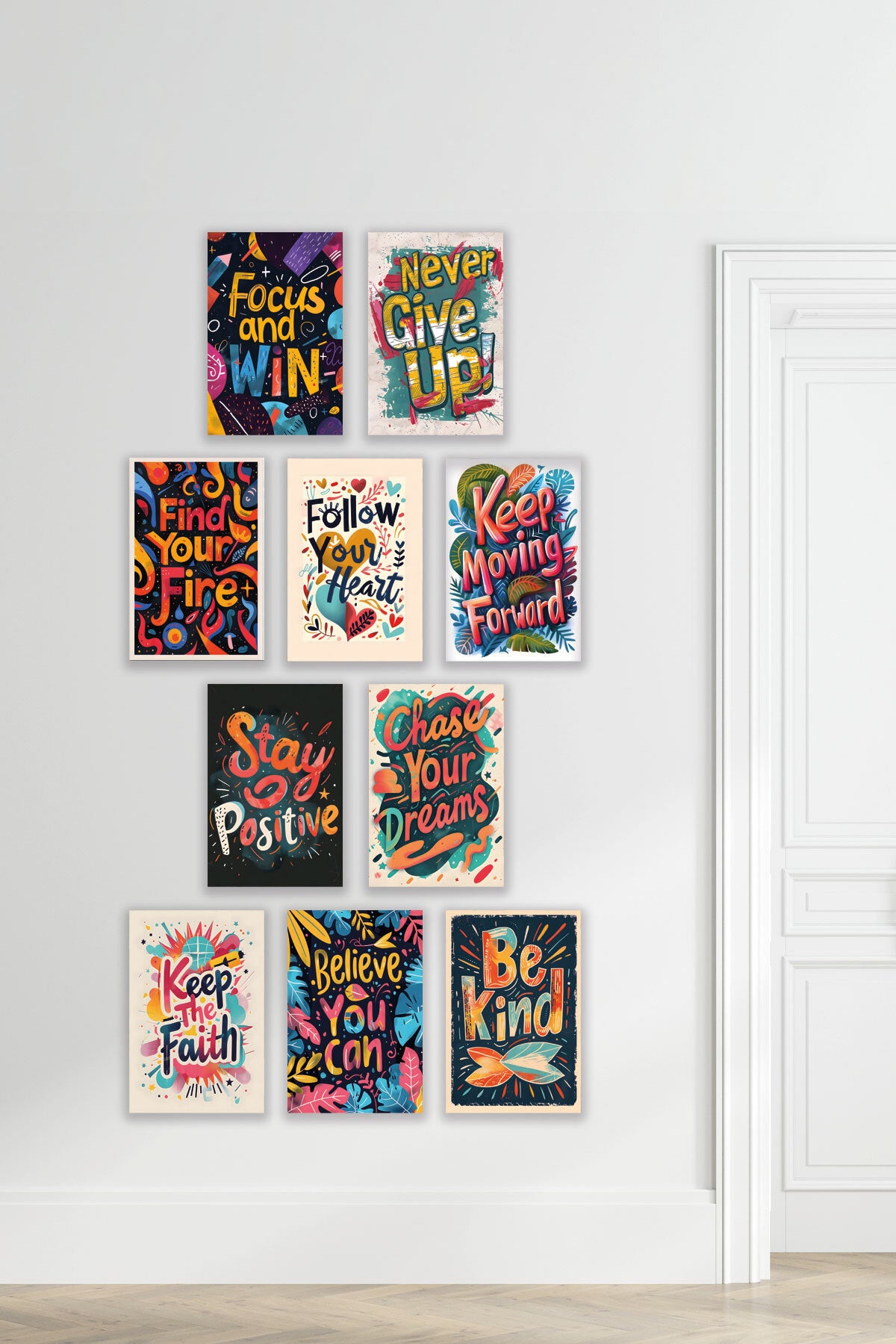 Renkli Motivasyon Yazıları 10'lu görselli 18x27 cm MDF ahşap duvar tablosu