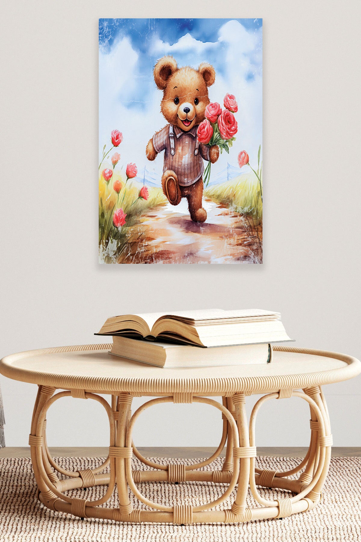 Sevimli Ayıcık temalı No 4 görselli 18x27 cm MDF ahşap duvar tablosu