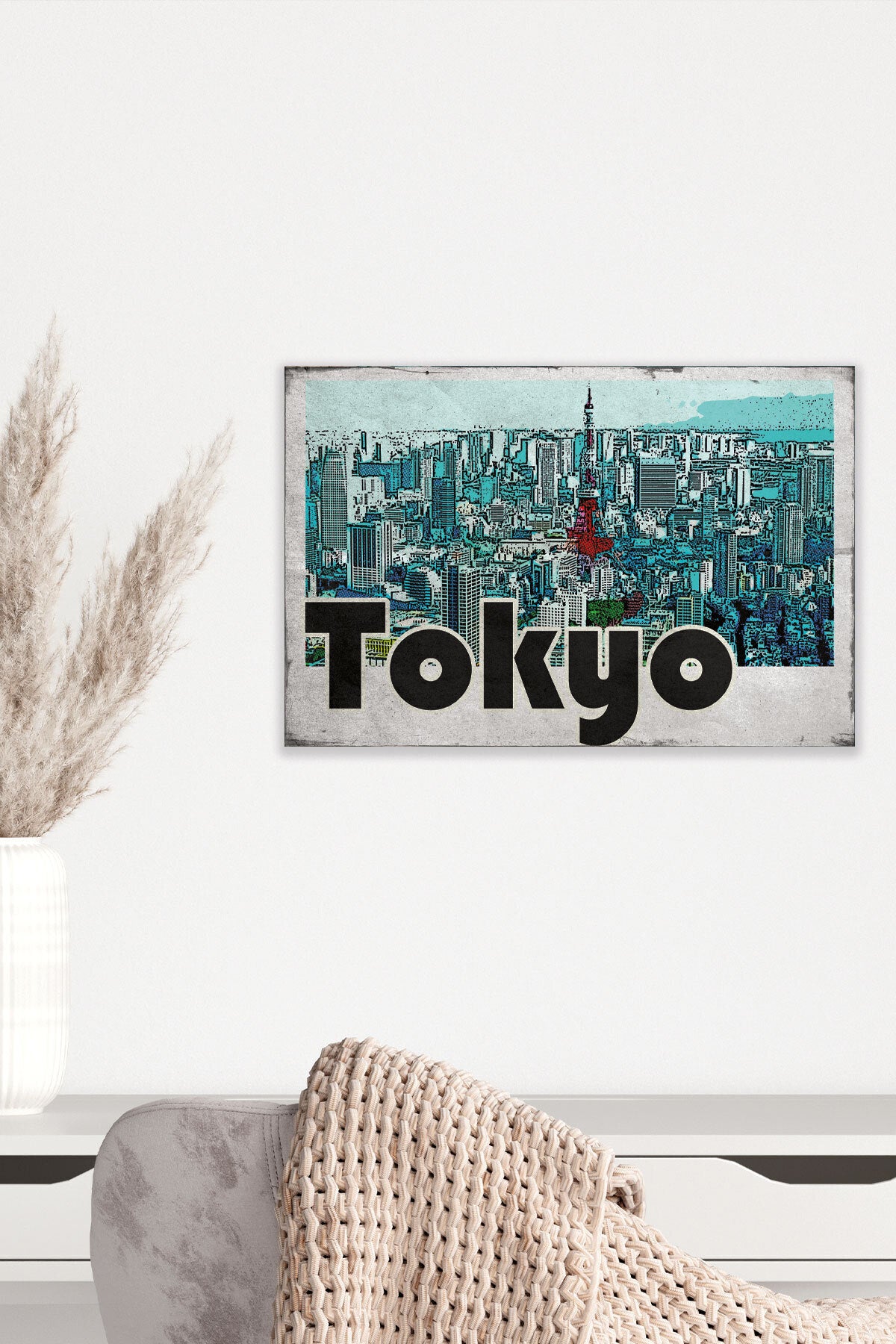Retro Japonya Tokyo temalı görselli 18x27 cm MDF ahşap duvar tablosu