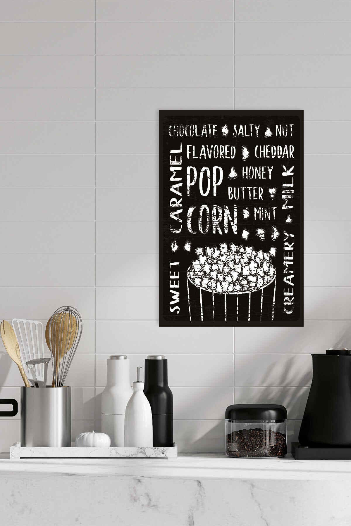 Retro Popcorn Mutfak No 2 görselli 18x27 cm MDF ahşap duvar tablosu