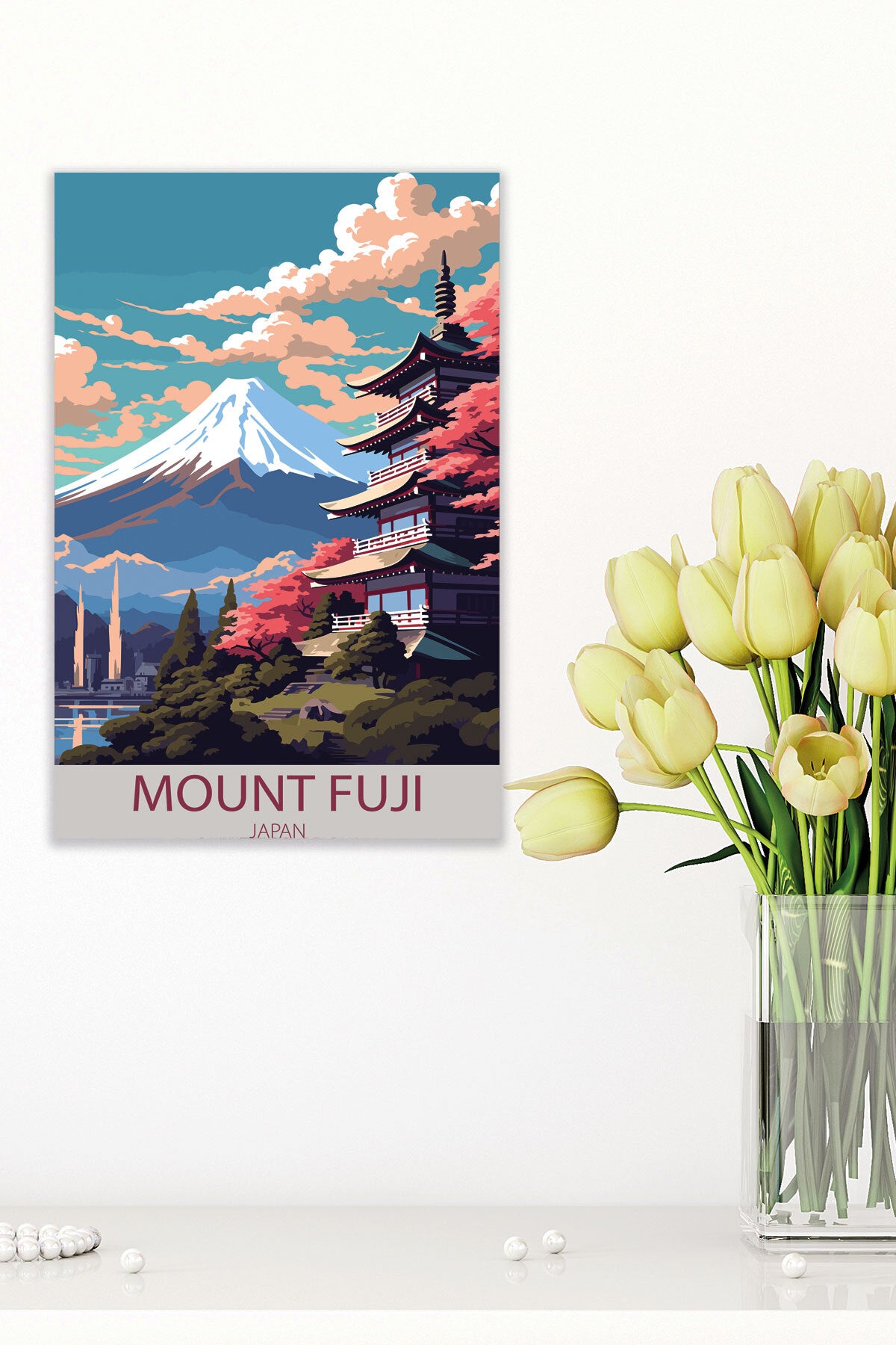 Fuji Dağı görselli 18x27 cm MDF ahşap duvar tablosu