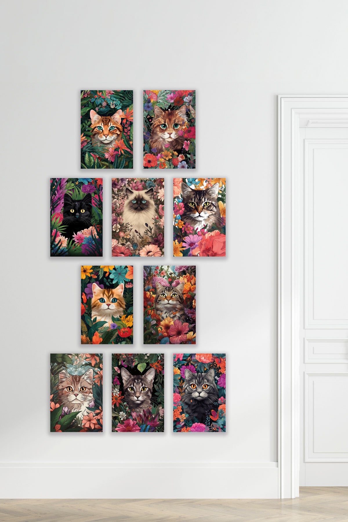 Sevimli Kediler 10'lu görselli 18x27 cm MDF ahşap duvar tablosu