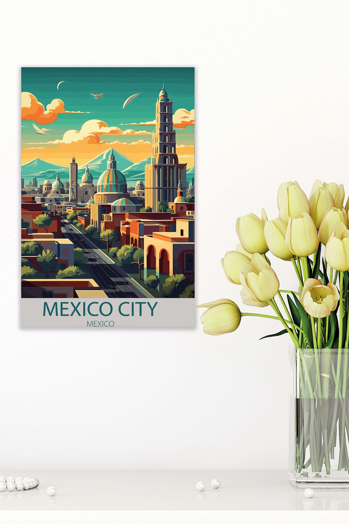 Mexico City görselli 18x27 cm MDF ahşap duvar tablosu